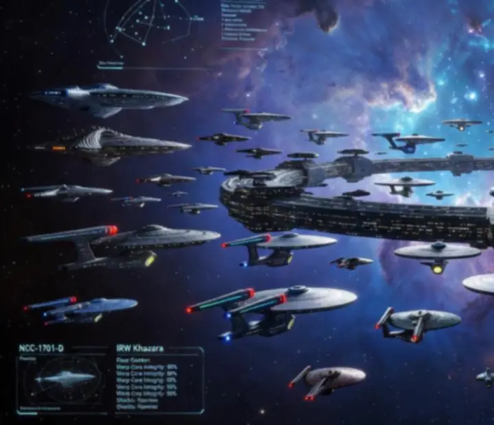 Flota statków w przestrzeni kosmicznej w stylu Star Trek